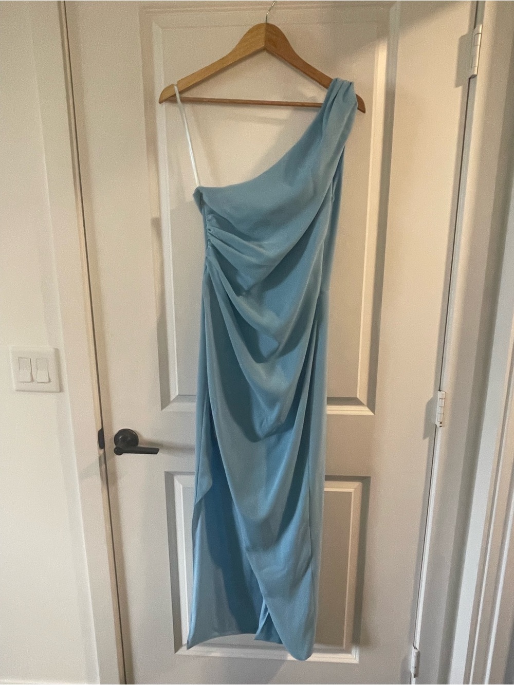 Alex and Ani Light Blue Draped Dress with Branded Plaque